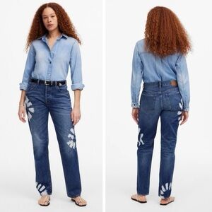 Madewell The Dean Easy Straight Jean Floral Tie Dye Blue Denim Sz 27 Casual